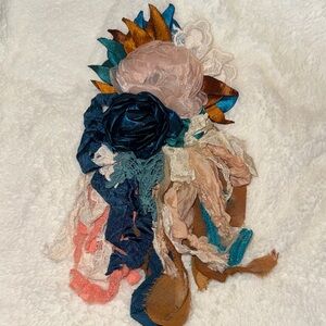 Floral Fabric Brooch Pin - Teal, Navy, Blush & Brown
